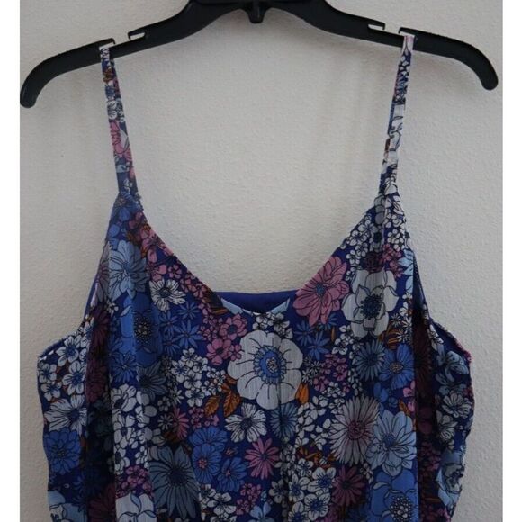 The General Good Women's Sz M Blue Floral Sofia Tiered Spaghetti Strap Dress - Picture 4 of 14